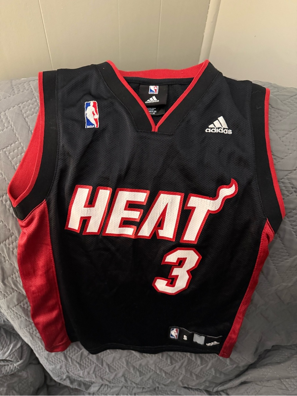 adidas Miami Heat Black and Red Basketball Jersey #3 Kids